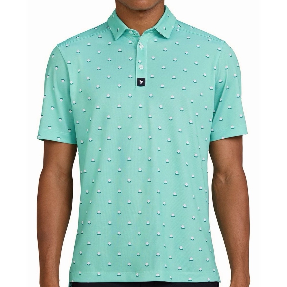 NEW Bad Birdie Aim Point Pique Polo Shirt Mens Medium Dusty Jade Golf Ball $78